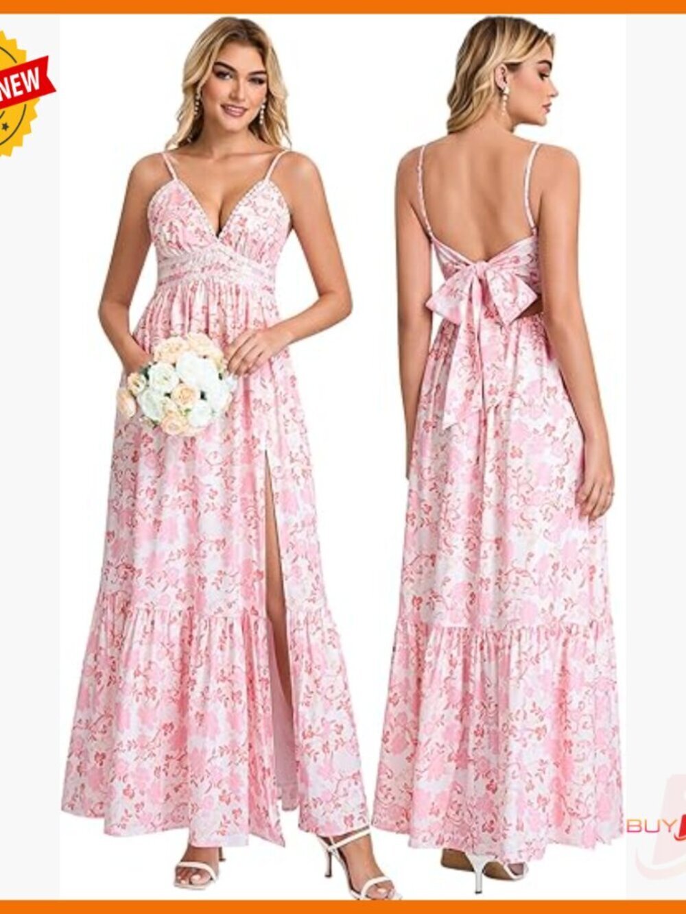 Floral Maxi Sundress with Lace V-Neck, Adjustable Straps, and Back Bow